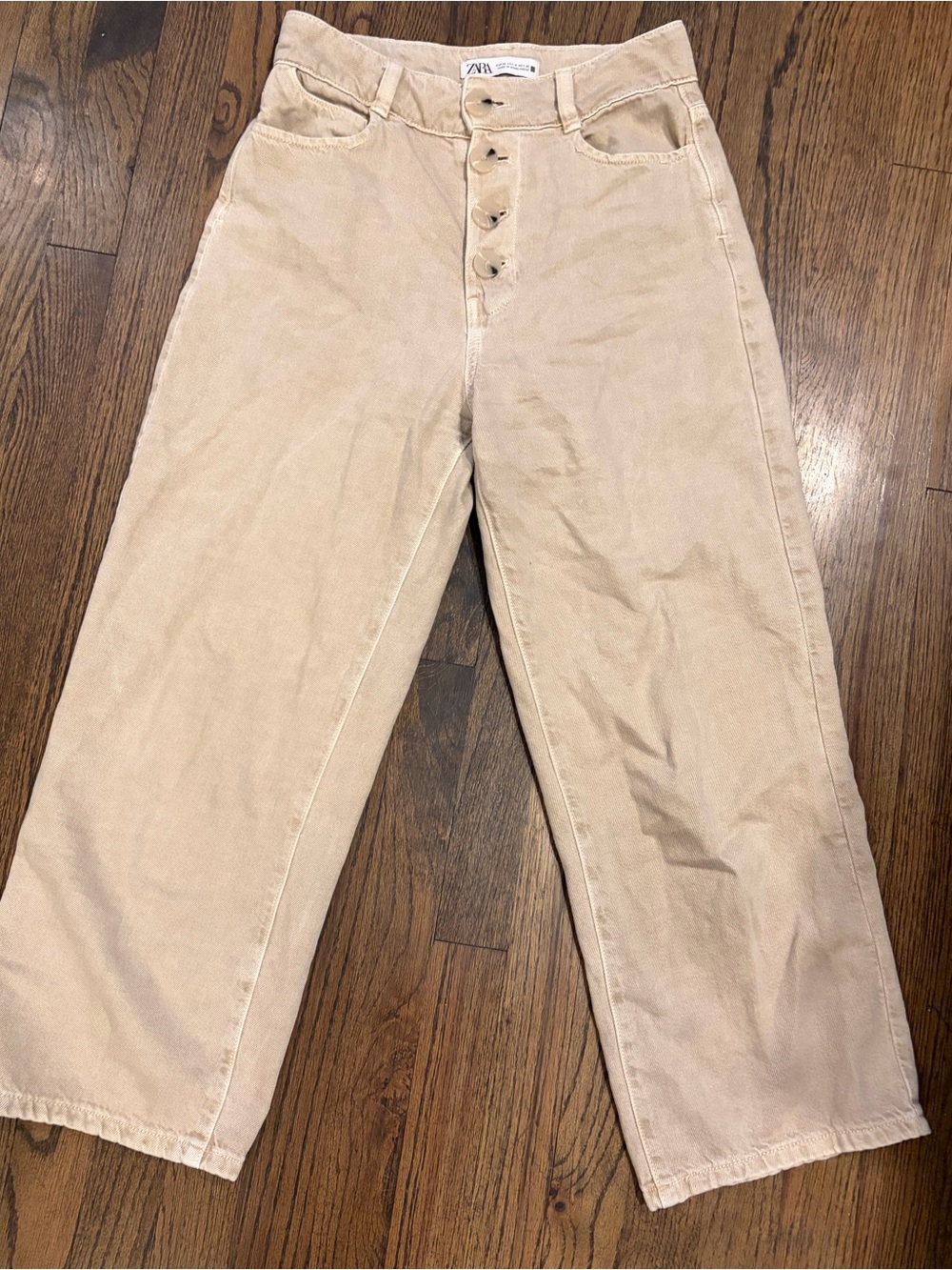 Zara Wide-Leg Pants in Light Beige with button fly size 4